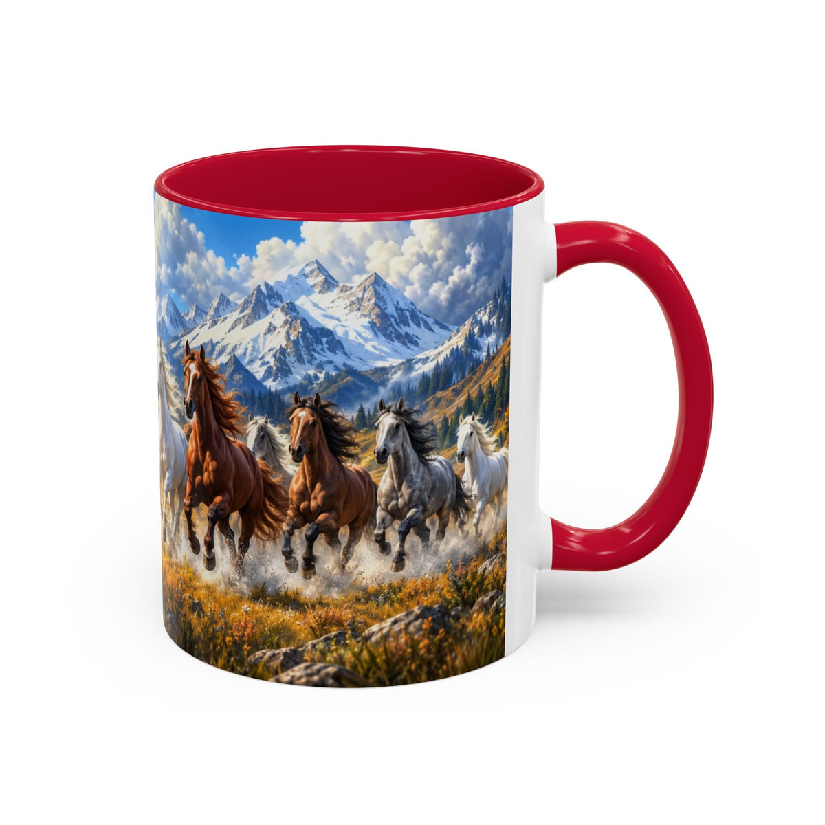 Mug Chevaux au Galop dans les Montagnes – Tasse Paysage Nature avec Troupeau de Chevaux – Cadeau Original Amoureux des Chevaux