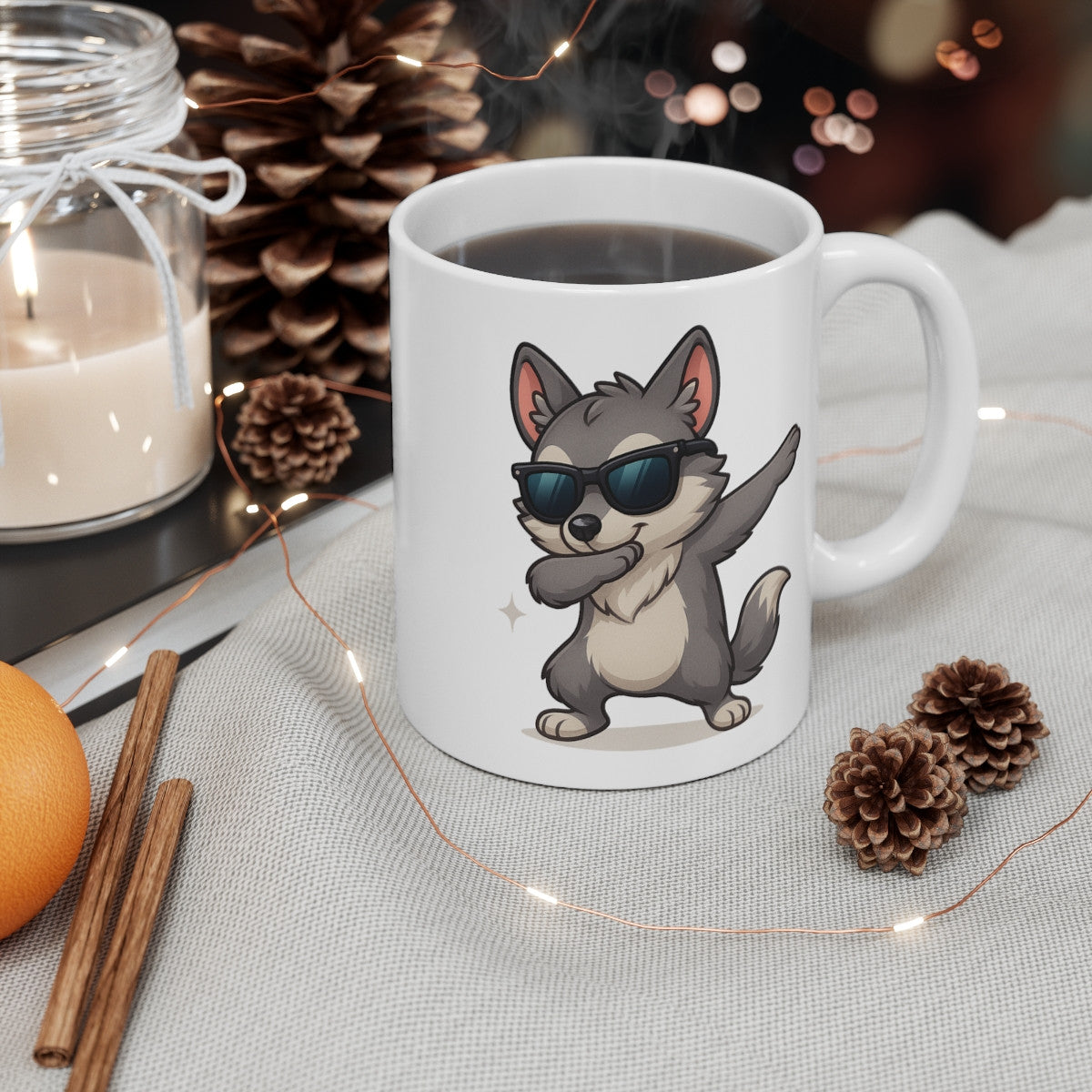 Tasse Loup Dab Stylé – Mug Humour Animal Sauvage – Cadeau Original Homme, Ado ou Fan de Loups