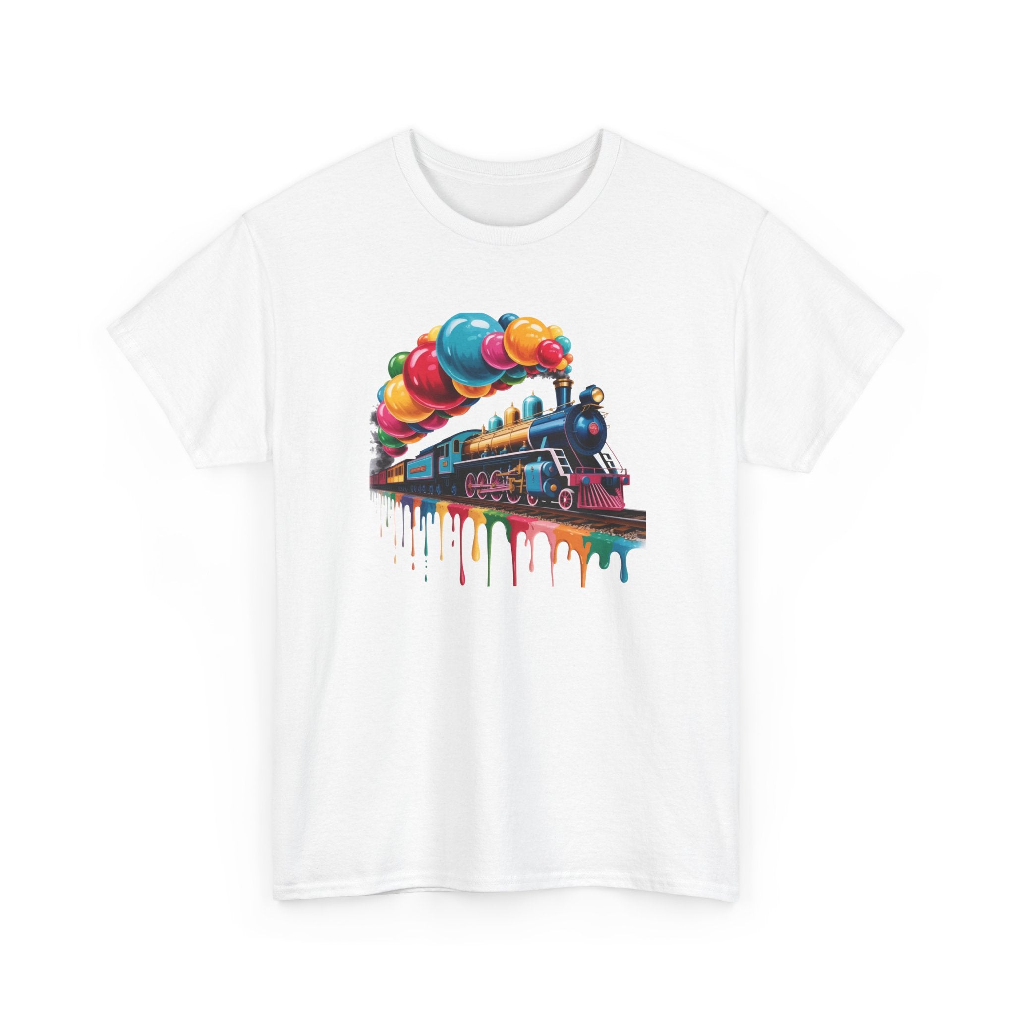 T-Shirt Adulte Train Coloré Ballons – Tee Shirt Locomotive Vintage Artistique – Design Fun Cadeau Train Lovers Noir Blanc Gris