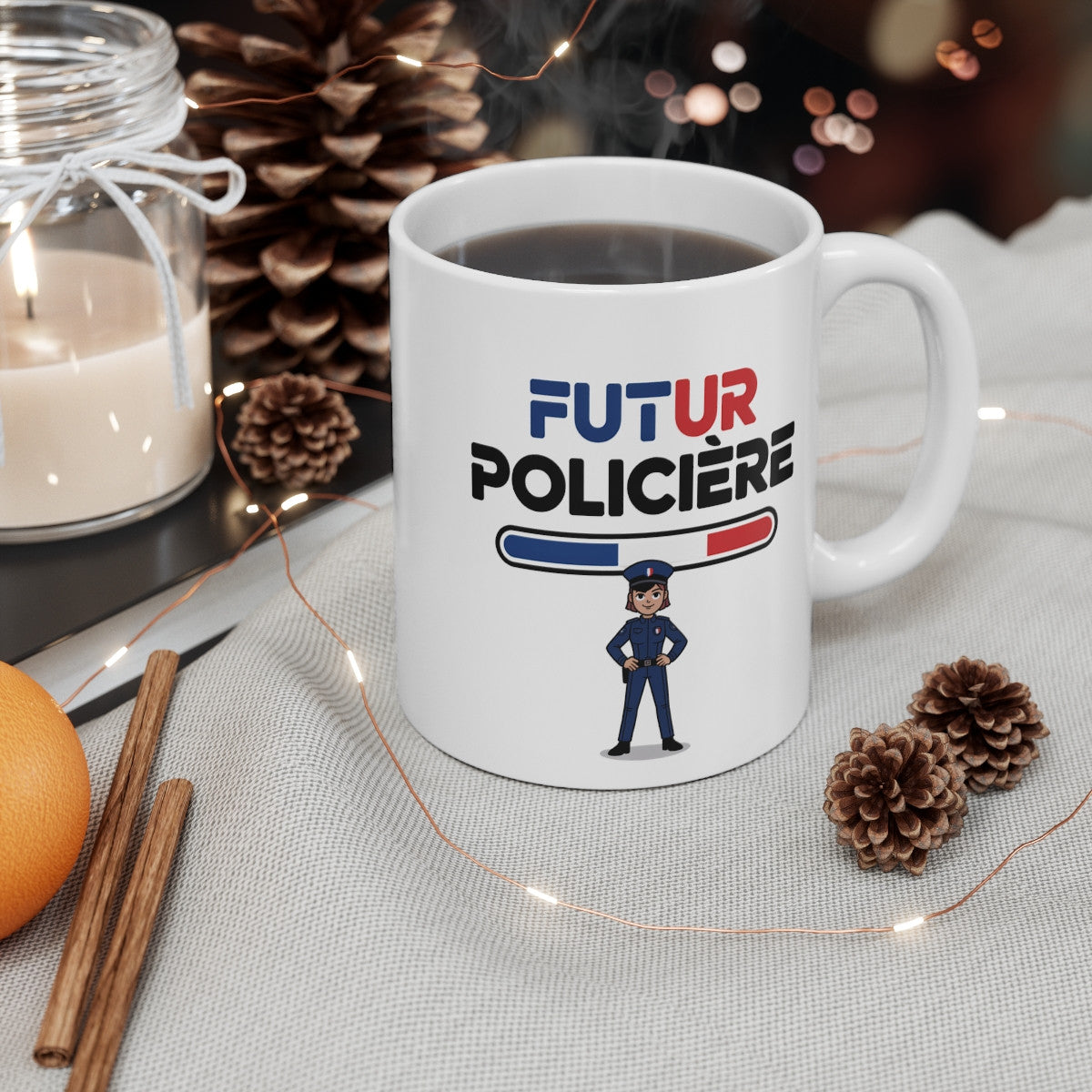 Tasse Future Policière Fille – Mug Métier Police Nationale 325ml – Cadeau Vocation Sécurité Jeune Femme