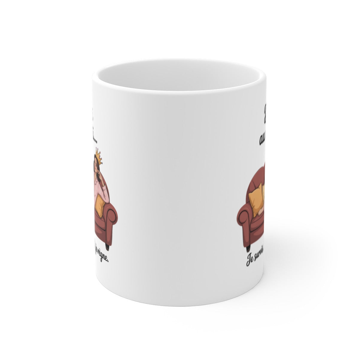 Tasse Humour Femme Pyjama – Mug Week-End Reine 325ml – Cadeau Drôle Séries Canapé Couronne