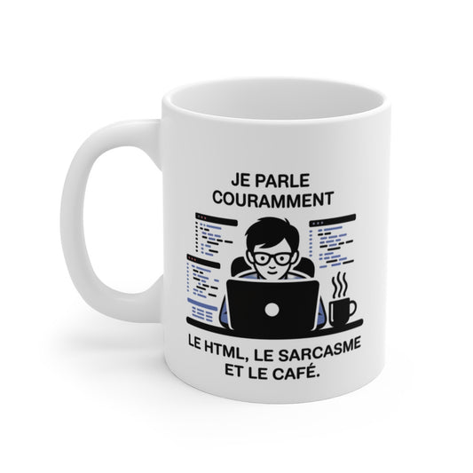 Tasse Humour Développeur Code – Mug HTML Café Sarcasme 325ml – Cadeau Geek Informatique Programmation