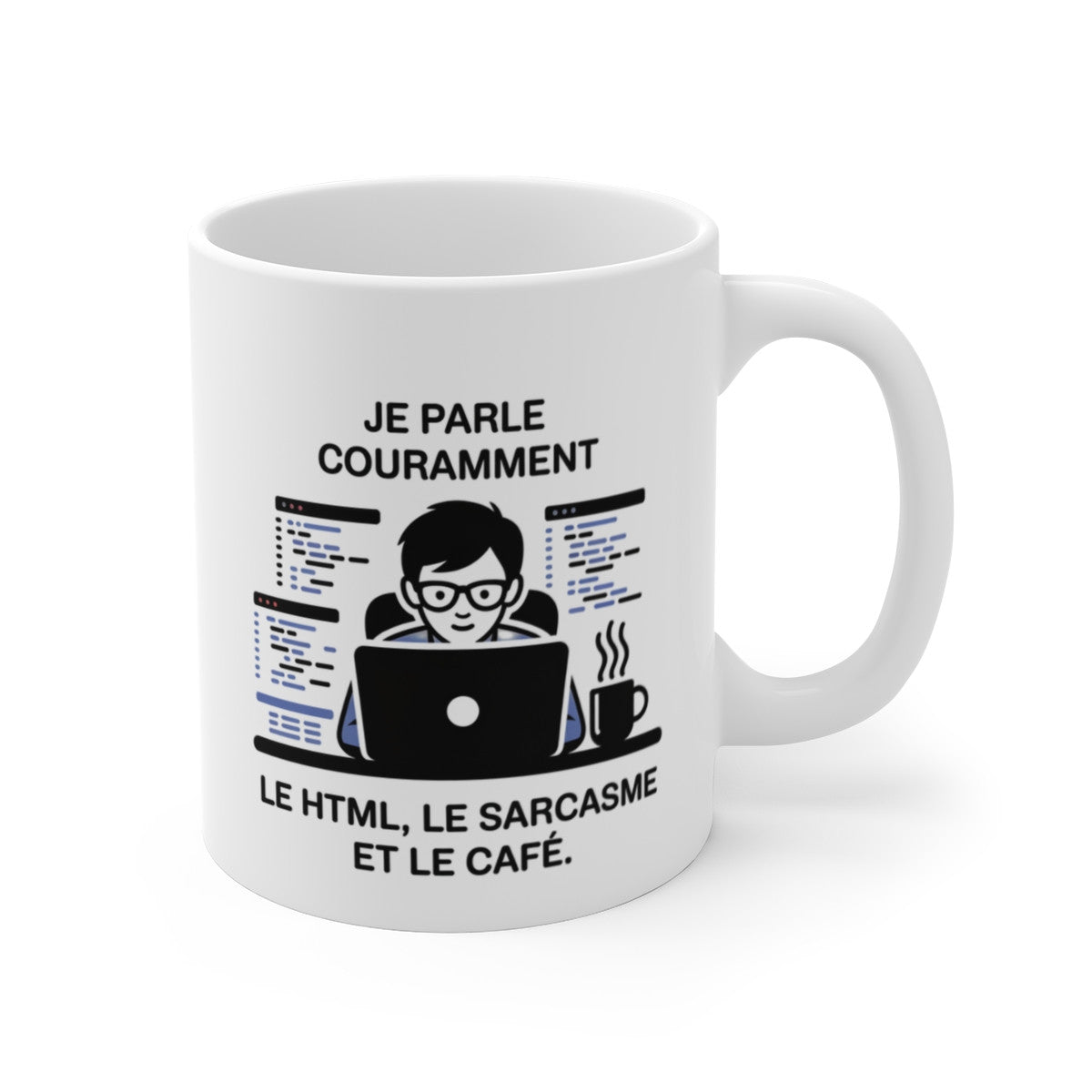 Tasse Humour Développeur Code – Mug HTML Café Sarcasme 325ml – Cadeau Geek Informatique Programmation