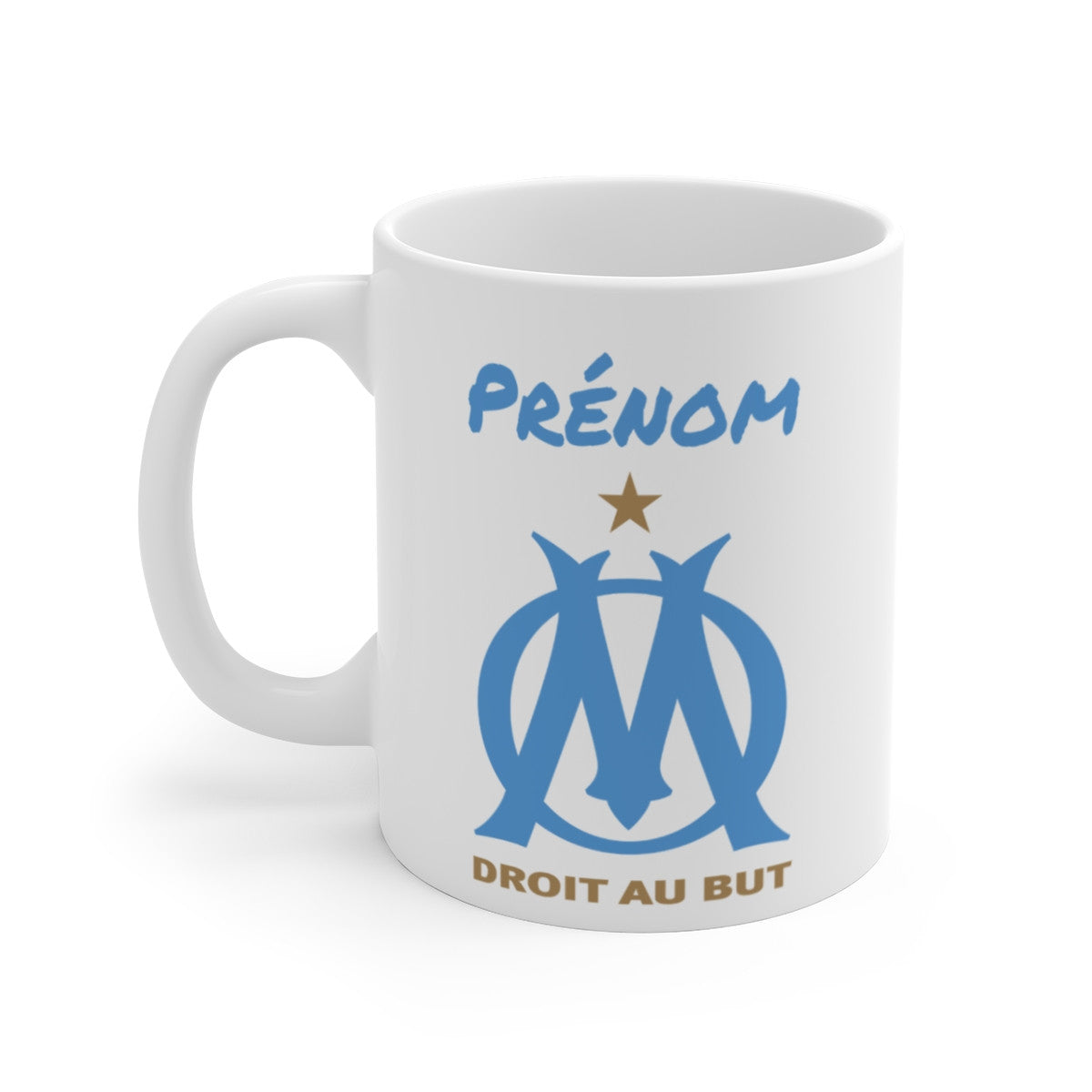 Tasse Foot Personnalisée Bleu et Blanc – Mug Prénom Supporter Sud 325ml – Cadeau Passion Football Méditerranée