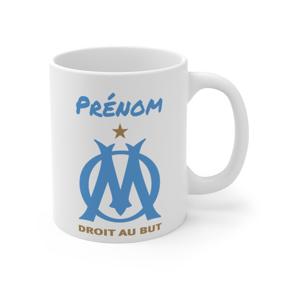 Tasse Foot Personnalisée Bleu et Blanc – Mug Prénom Supporter Sud 325ml – Cadeau Passion Football Méditerranée