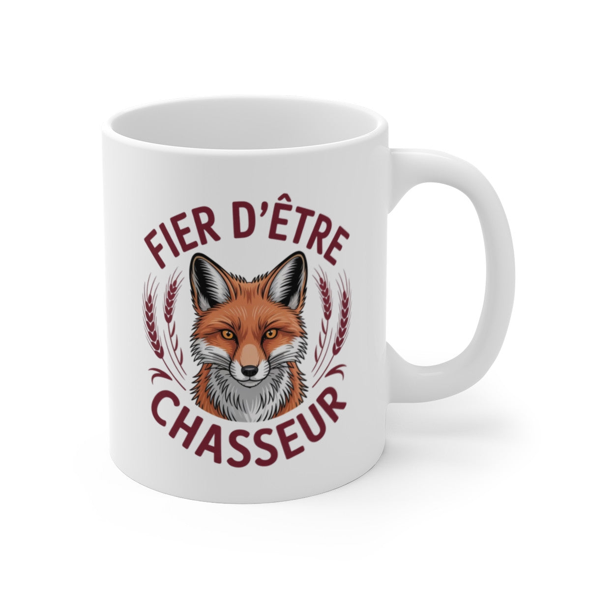 Mug Fier d’être Chasseur – Tête de Renard & Blé – Cadeau Chasseur Nature – 325 ml