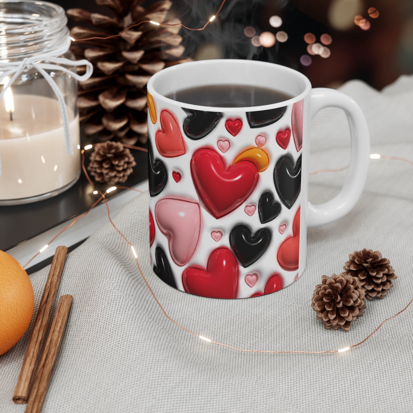 Tasse Motif Cœurs Rouges Roses et Noirs – Mug Love Romantique Moderne – Cadeau Saint Valentin Homme Femme 325ml