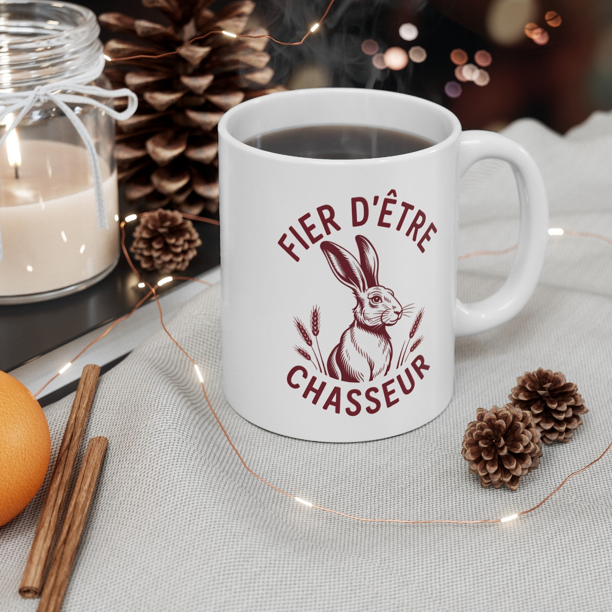 Mug “Fier d’être Chasseur” avec Lièvre – Tasse Nature Chasse – Idée Cadeau Originale – 325 ml