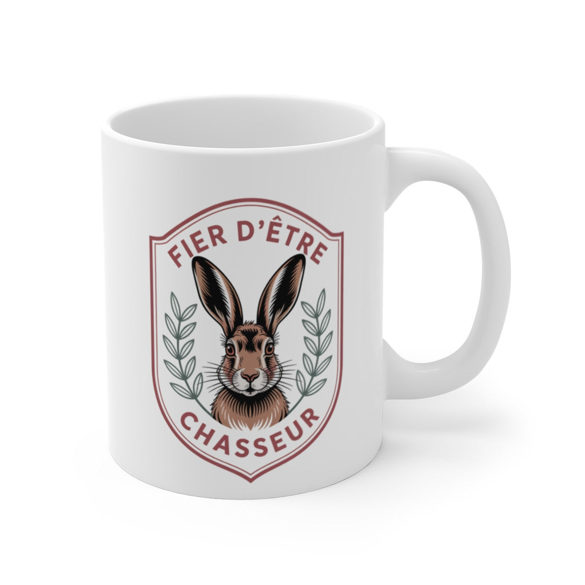 Tasse “Fier d’être Chasseur” Blason Lièvre – Mug Original Gibier – Cadeau Passion Chasse – 325 ml