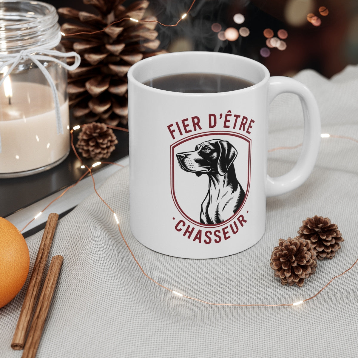 Tasse Chasseur avec Chien – Mug Fier d’être Chasseur – Cadeau Passion Chasse Gibier Forêt 325ml