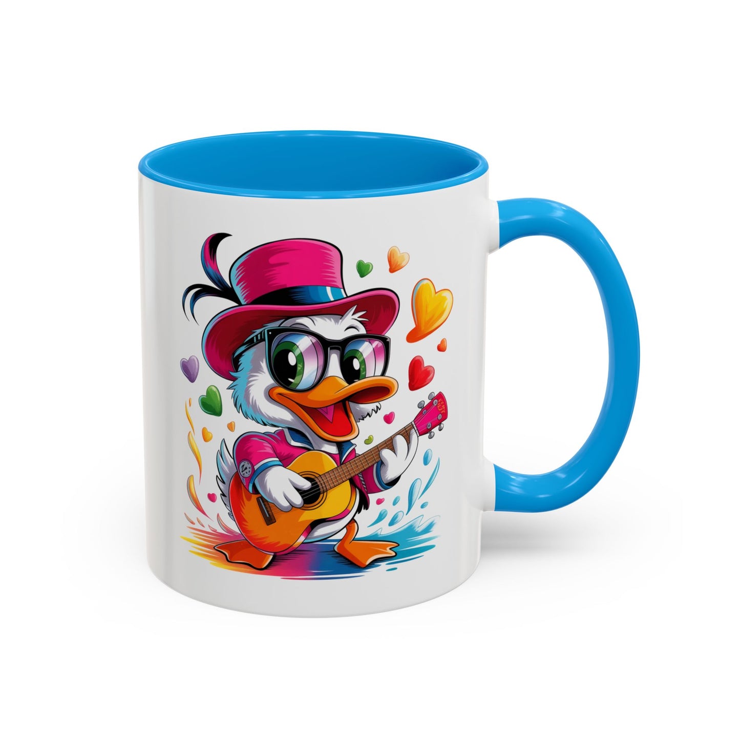 Mug Canard Musicien Stylé – Tasse Design Fun avec Guitare, Lunettes et Cœurs – Cadeau Original 325ml