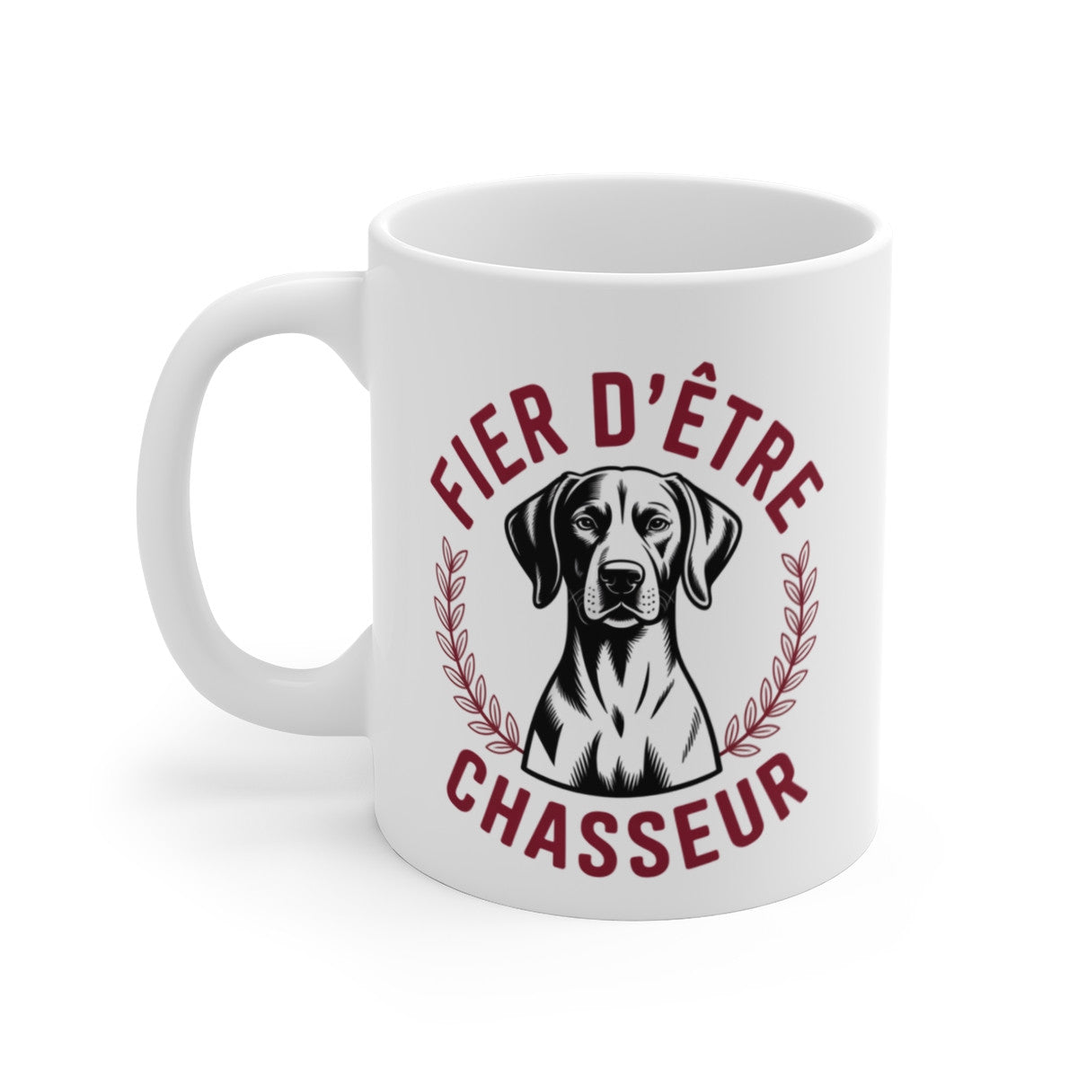Tasse Chasseur avec Chien Noir – Mug Chasse Feuilles Laurier – Cadeau Cynophile Forêt Gibier 325ml