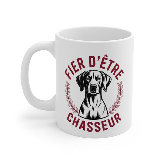 Tasse Chasseur avec Chien Noir – Mug Chasse Feuilles Laurier – Cadeau Cynophile Forêt Gibier 325ml
