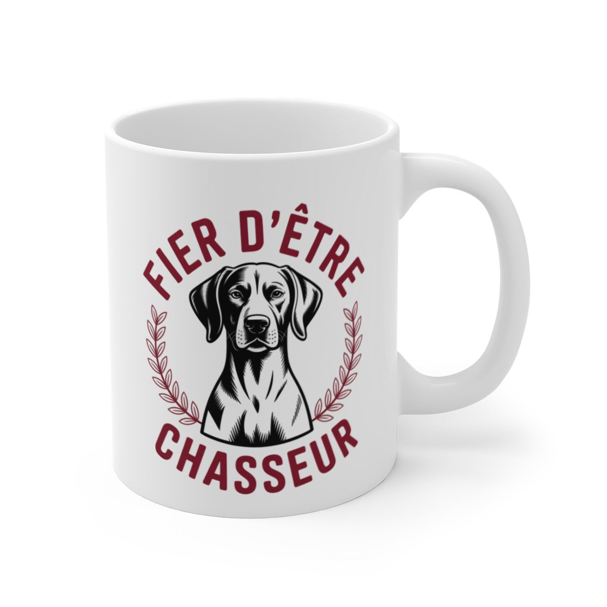 Tasse Chasseur avec Chien Noir – Mug Chasse Feuilles Laurier – Cadeau Cynophile Forêt Gibier 325ml