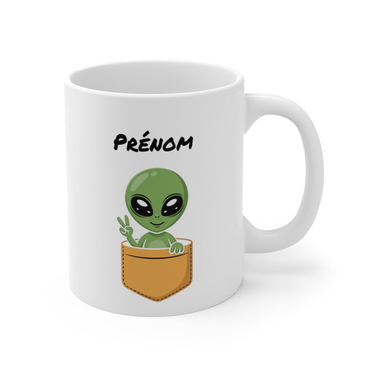 Tasse Alien Personnalisable avec Prénom – Mug Extraterrestre Mignon Geek Humour OVNI 325ml