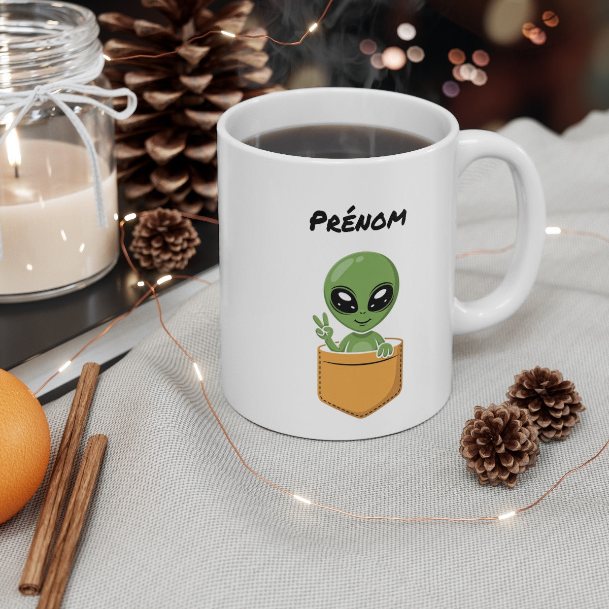 Tasse Alien Personnalisable avec Prénom – Mug Extraterrestre Mignon Geek Humour OVNI 325ml