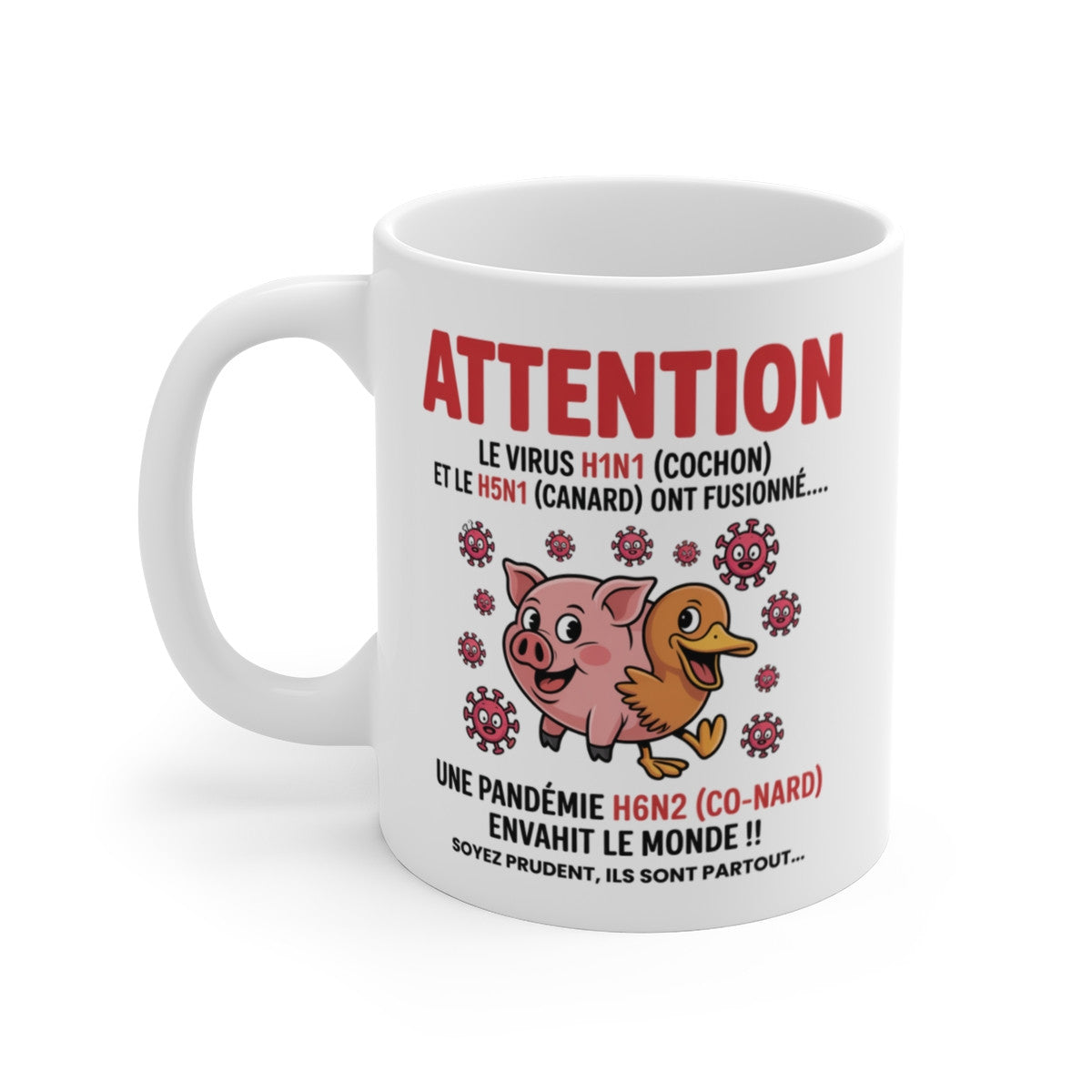 Tasse Humoristique Virus Co-Nard – Mug Drôle Satire Pandémie Fusion Cochon Canard 325ml