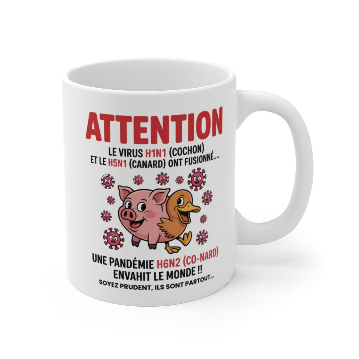 Tasse Humoristique Virus Co-Nard – Mug Drôle Satire Pandémie Fusion Cochon Canard 325ml