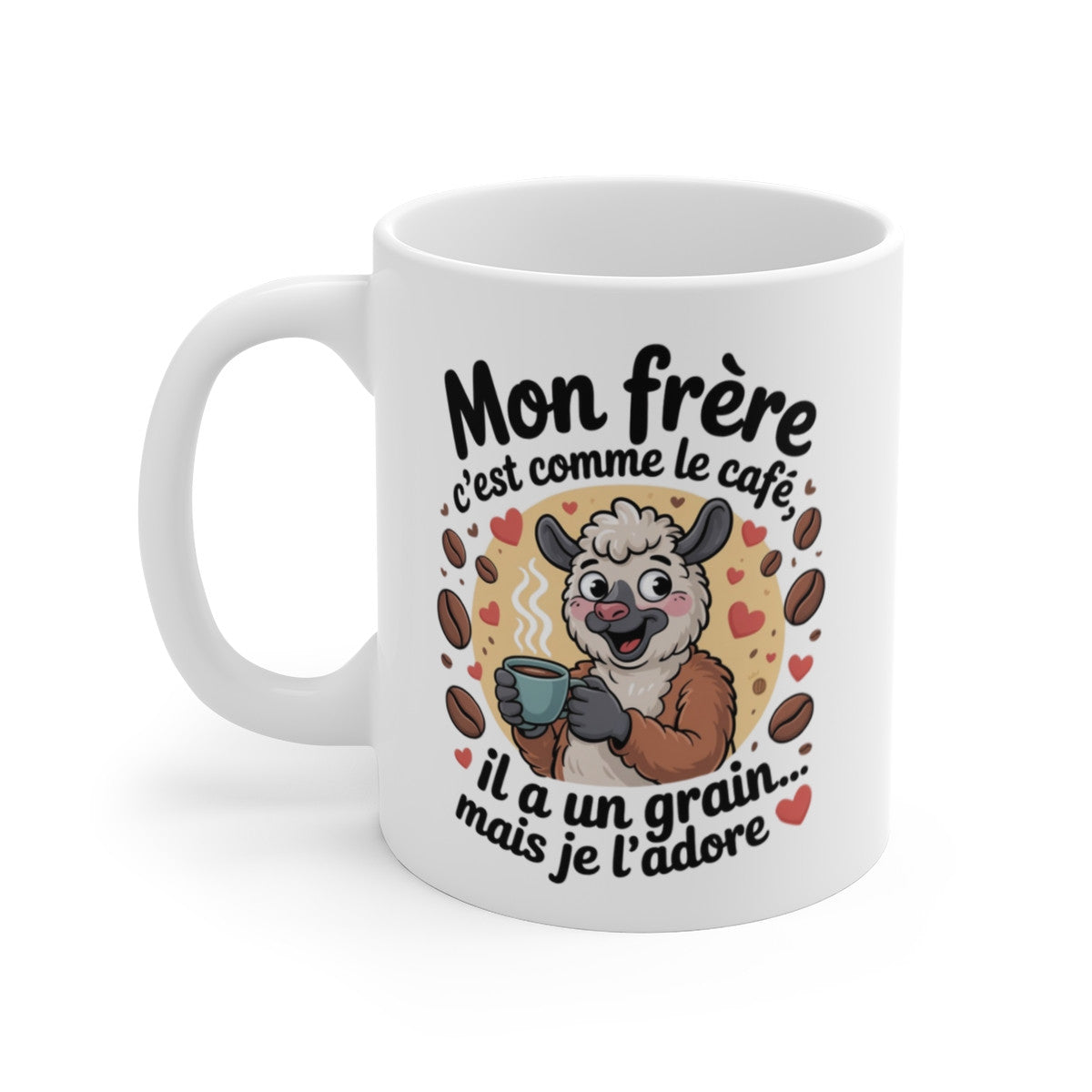 Tasse Humour Frère – Mug Lama Mignon Café Grain d’Amour – Cadeau Original et Drôle 325ml