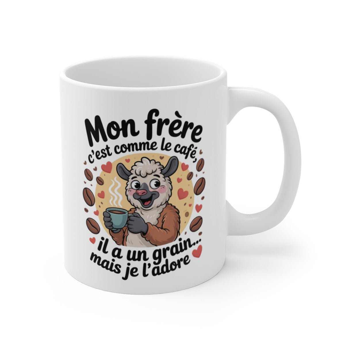Tasse Humour Frère – Mug Lama Mignon Café Grain d’Amour – Cadeau Original et Drôle 325ml