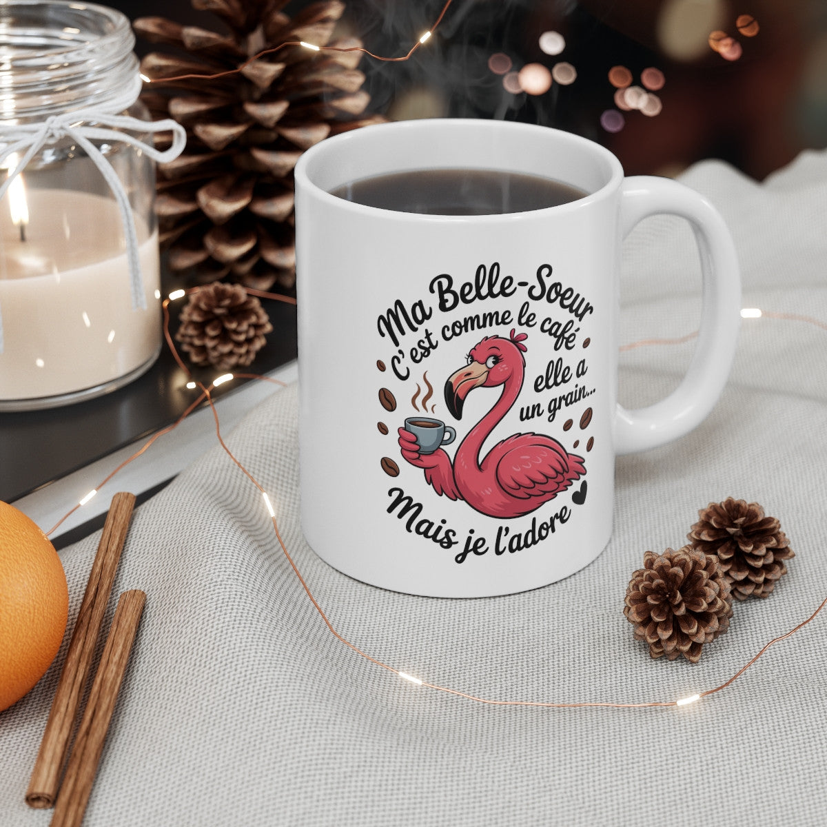 Tasse Belle-Sœur Humoristique – Mug Flamant Rose et Café – Cadeau Original Femme Famille Drôle 325ml