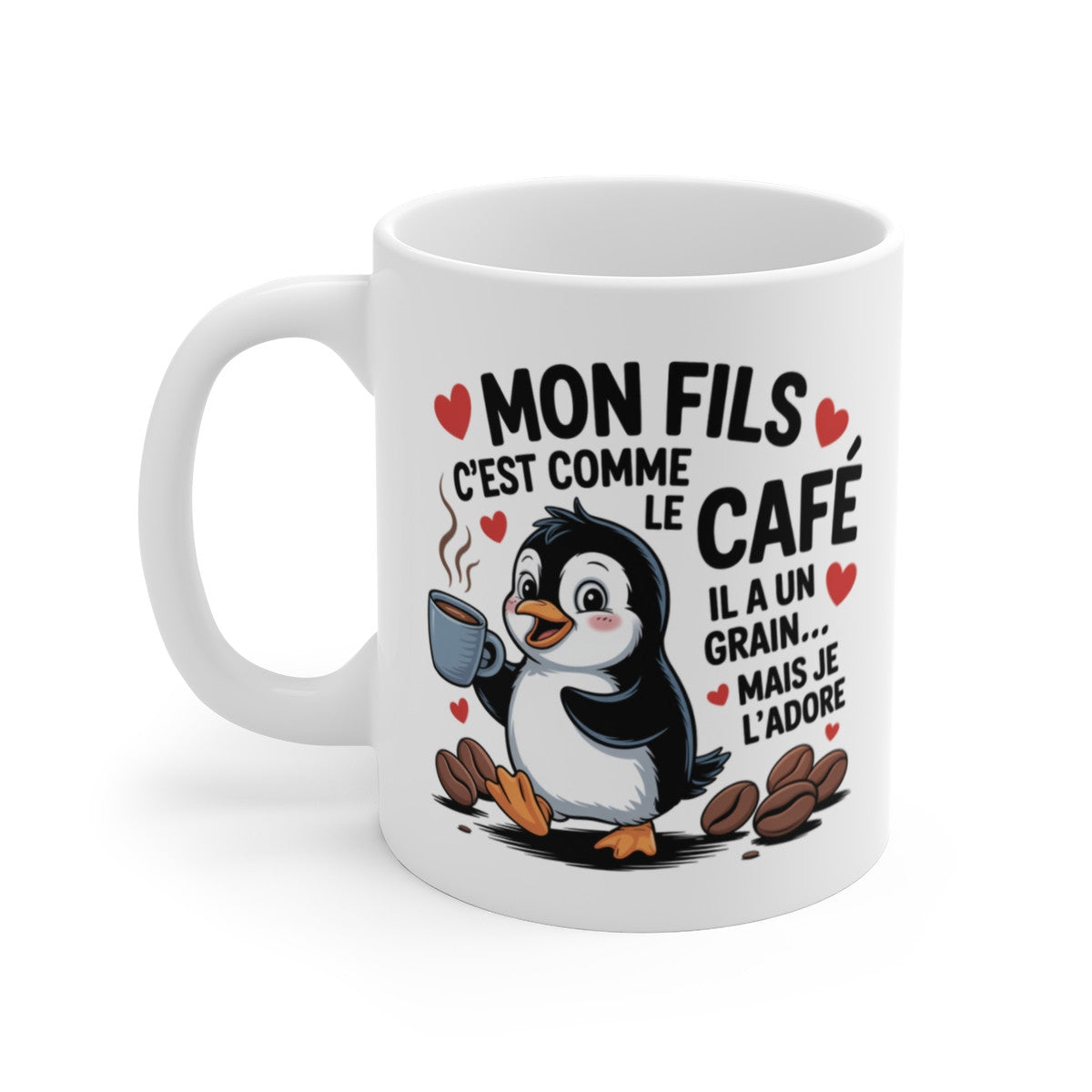 Tasse Mon Fils Humoristique – Mug Pingouin et Café – Cadeau Original Enfant Garçon Famille Drôle 325ml