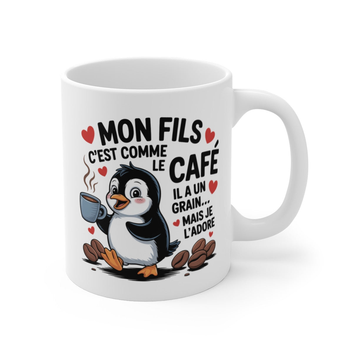Tasse Mon Fils Humoristique – Mug Pingouin et Café – Cadeau Original Enfant Garçon Famille Drôle 325ml