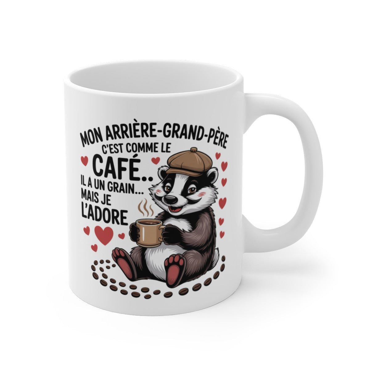 Tasse Mon Arrière-Grand-Père – Mug Café Blaireau Rigolo – Cadeau Drôle Famille Aîné Papi 325ml