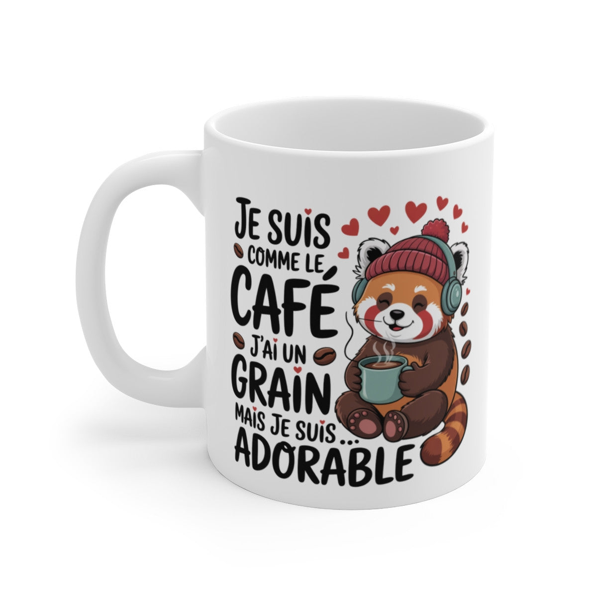 Tasse Panda Roux Drôle – Mug Café « J’ai un grain » – Cadeau Humour Mignon et Original 325ml