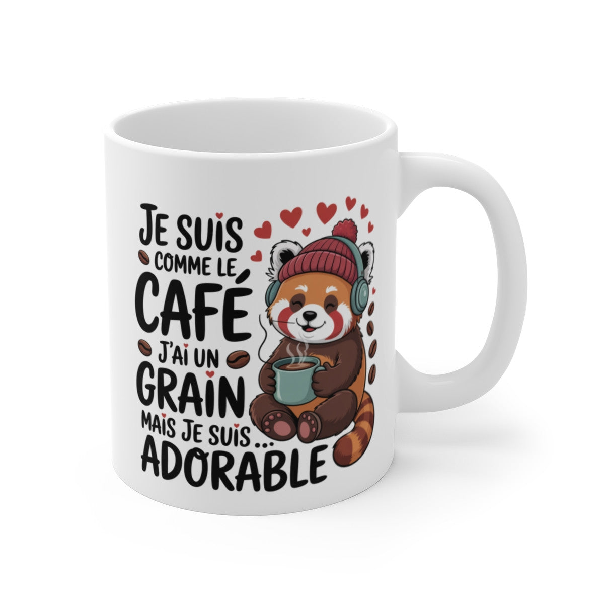 Tasse Panda Roux Drôle – Mug Café « J’ai un grain » – Cadeau Humour Mignon et Original 325ml