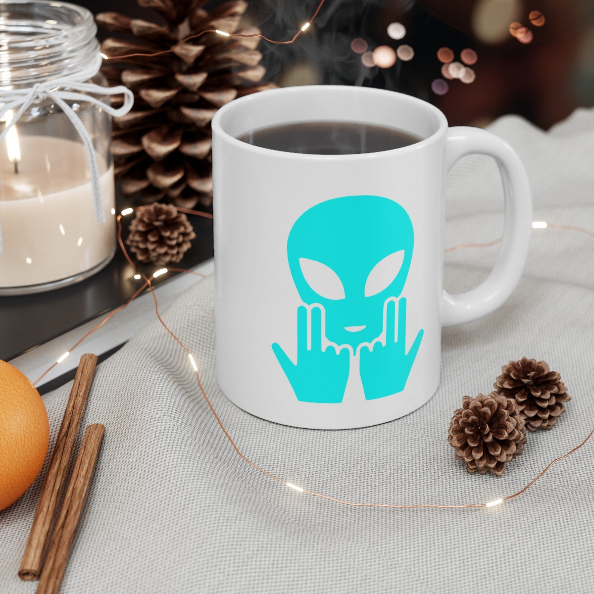 Teecustom Mug Alien Signe JUL  Bleu OVNI Style Rap Français Cadeau Original et Fun