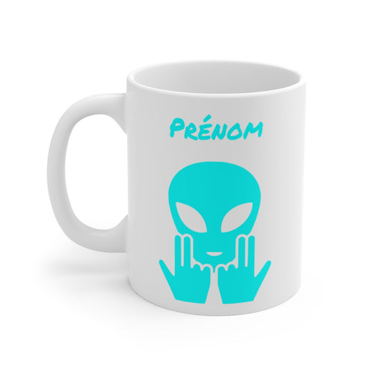 Mug Alien Personnalisé avec Prénom Bleu Tasse Humour OVNI Signe Jul Cadeau Drôle et Original