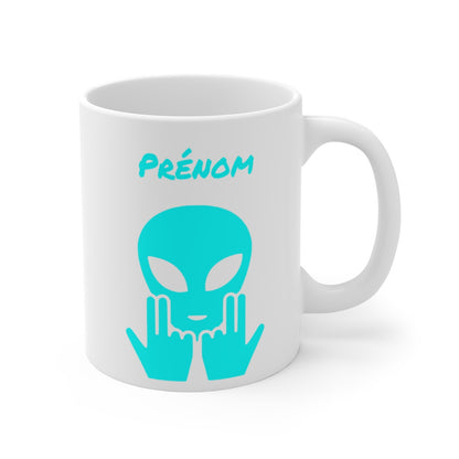 Mug Alien Personnalisé avec Prénom Bleu Tasse Humour OVNI Signe Jul Cadeau Drôle et Original