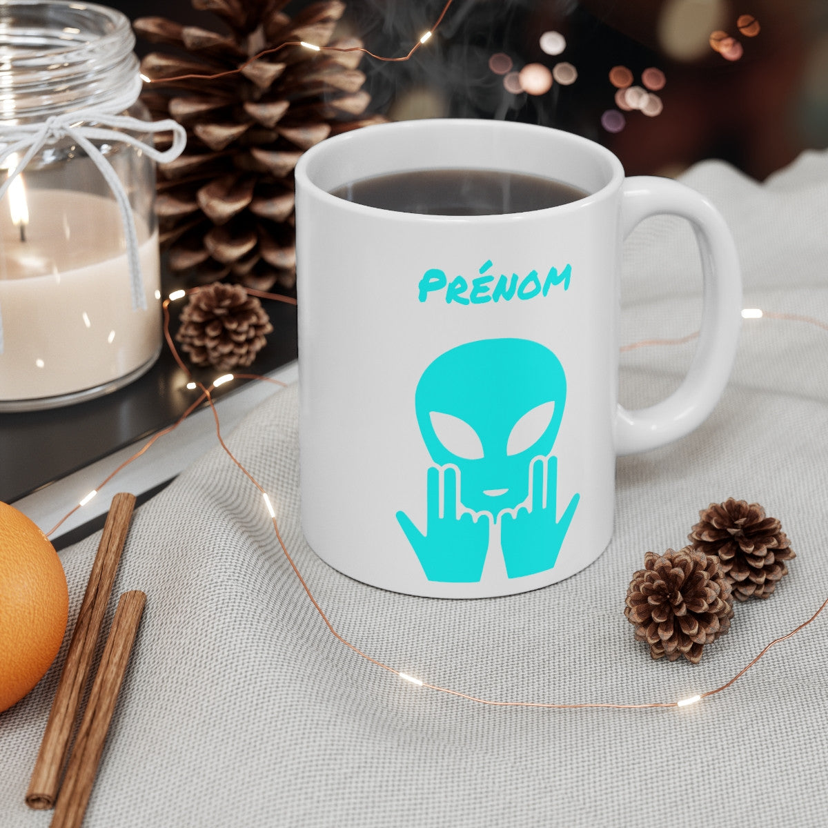 Mug Alien Personnalisé avec Prénom Bleu Tasse Humour OVNI Signe Jul Cadeau Drôle et Original