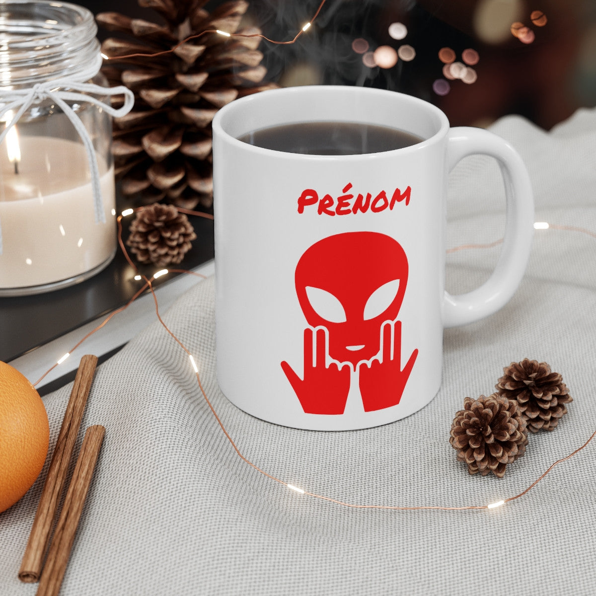 Mug Alien Personnalisé avec Prénom Tasse Humour OVNI Rouge Signe Jul Cadeau Drôle et Original