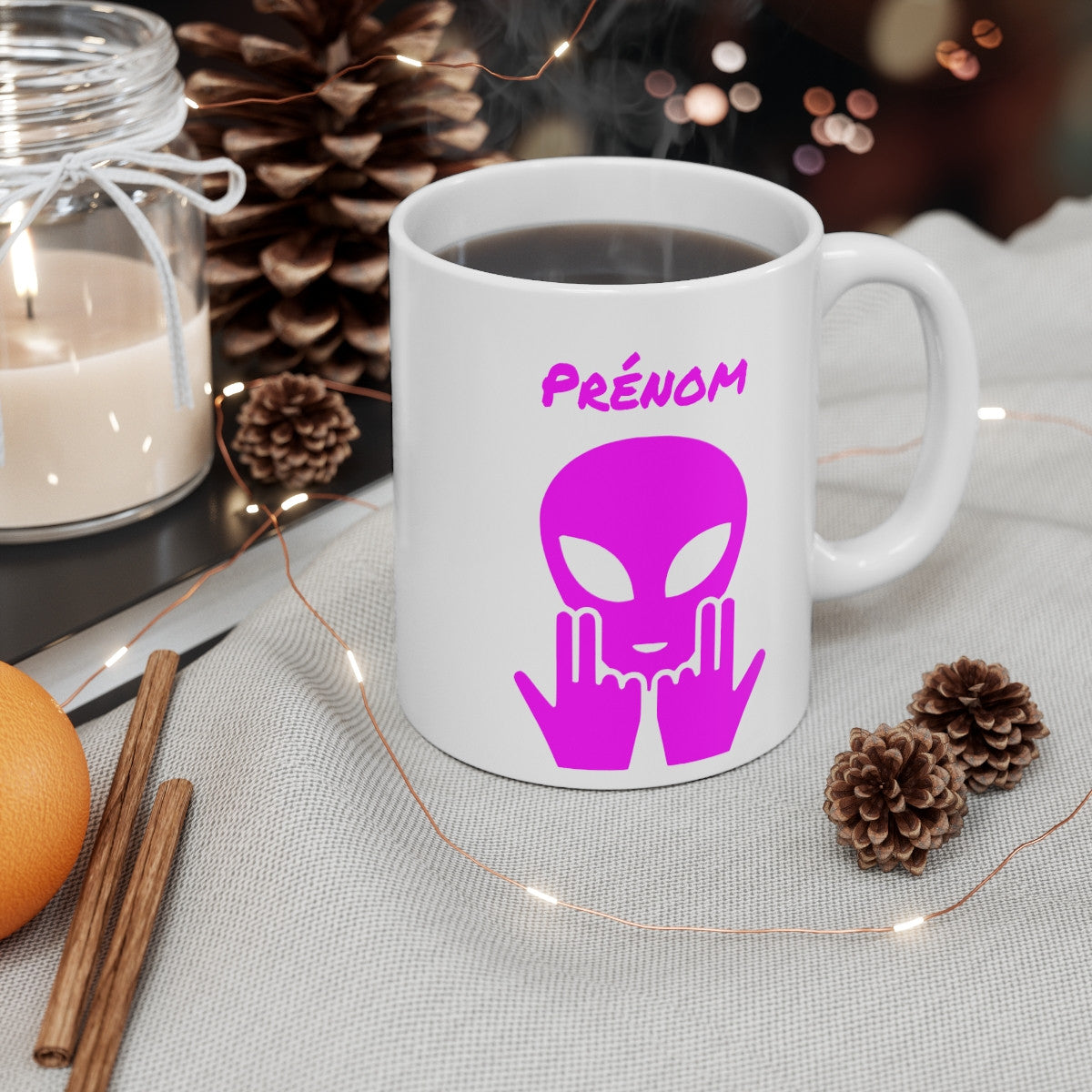 Mug Alien Personnalisé avec Prénom Tasse Humour  Rose OVNI Signe Jul Cadeau Drôle et Original