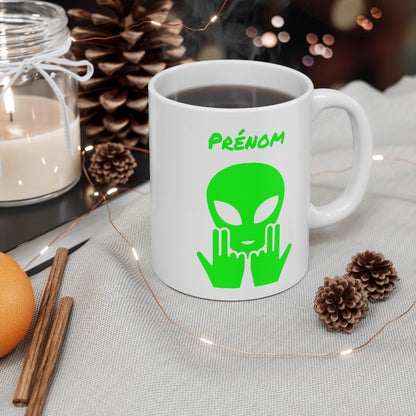 Mug Alien Personnalisé avec Prénom Tasse Humour OVNI Vert Signe Jul Cadeau Drôle et Original