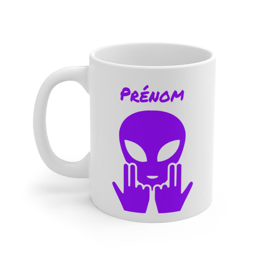 Mug Alien Personnalisé avec Prénom Tasse Humour OVNI Violet Signe Jul Cadeau Drôle et Original