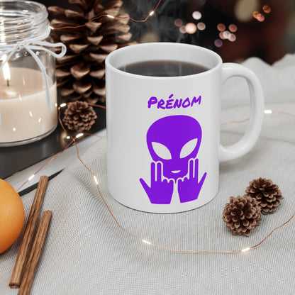 Mug Alien Personnalisé avec Prénom Tasse Humour OVNI Violet Signe Jul Cadeau Drôle et Original