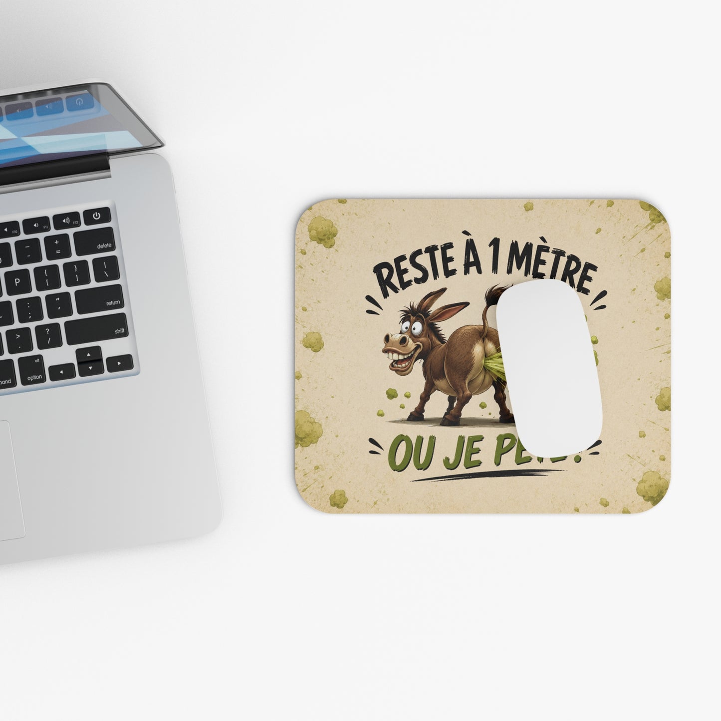 Tapis de Souris 22x18cm Reste à 1 Mètre ou Je Pète – Âne Humour – Cadeau Drôle Original