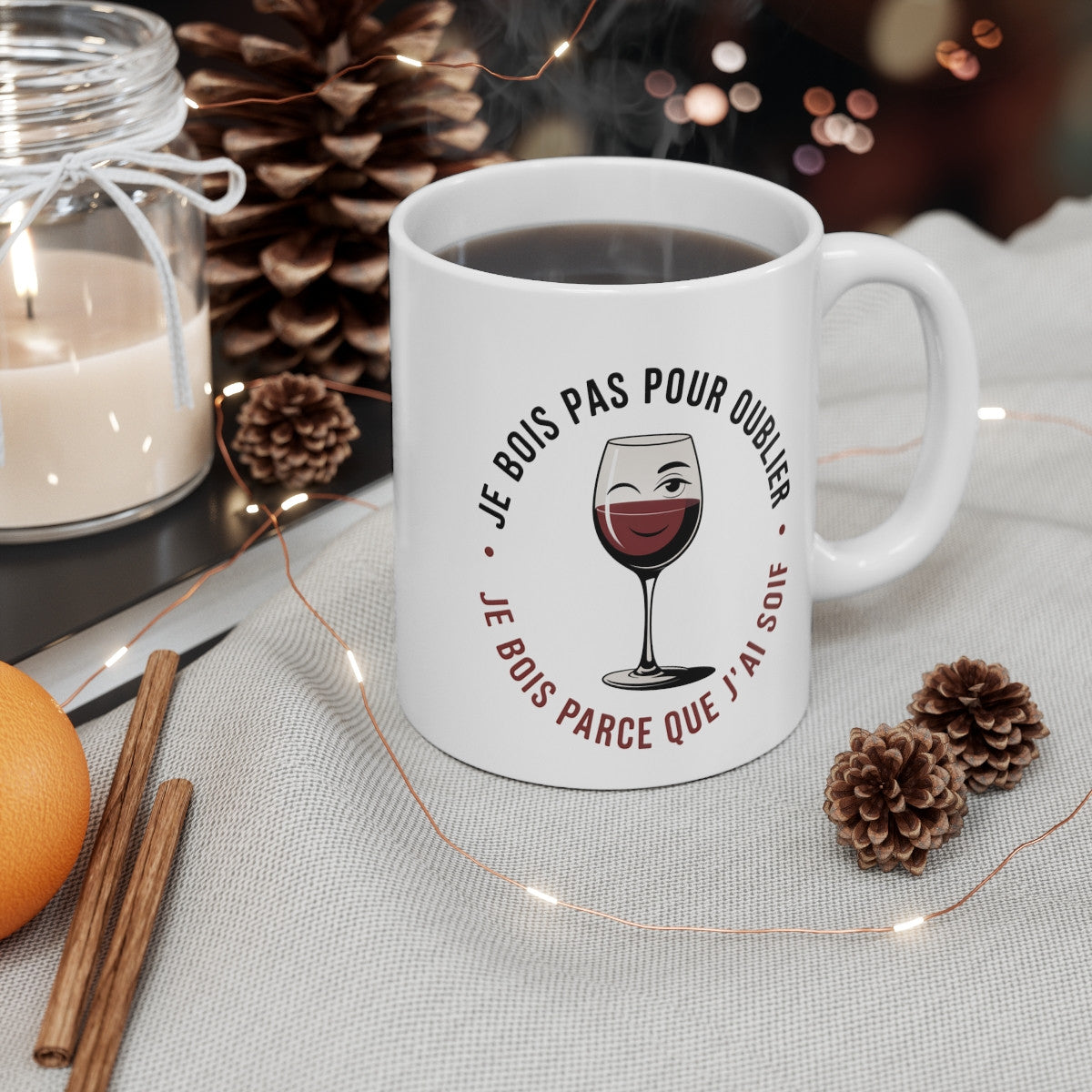 Tasse Drôle Vin Rouge – Je Bois Parce Que J’ai Soif – Mug Humour Apéro Verre Clin d’Œil 325ml – Idée Cadeau Œnophile