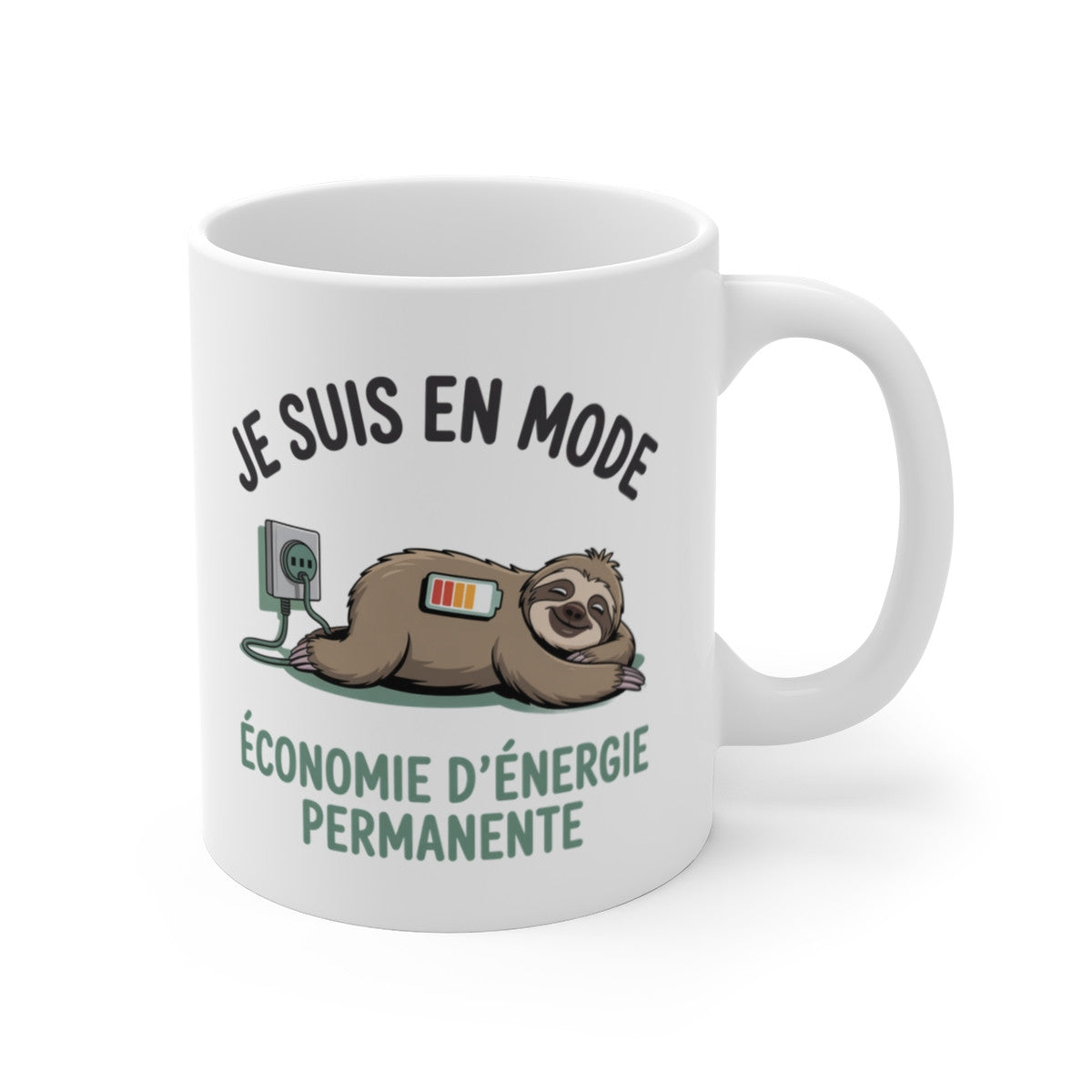 Tasse Paresseux Drôle – Mug Économie d’Énergie Permanente – Humour Fatigue Recharge 325ml
