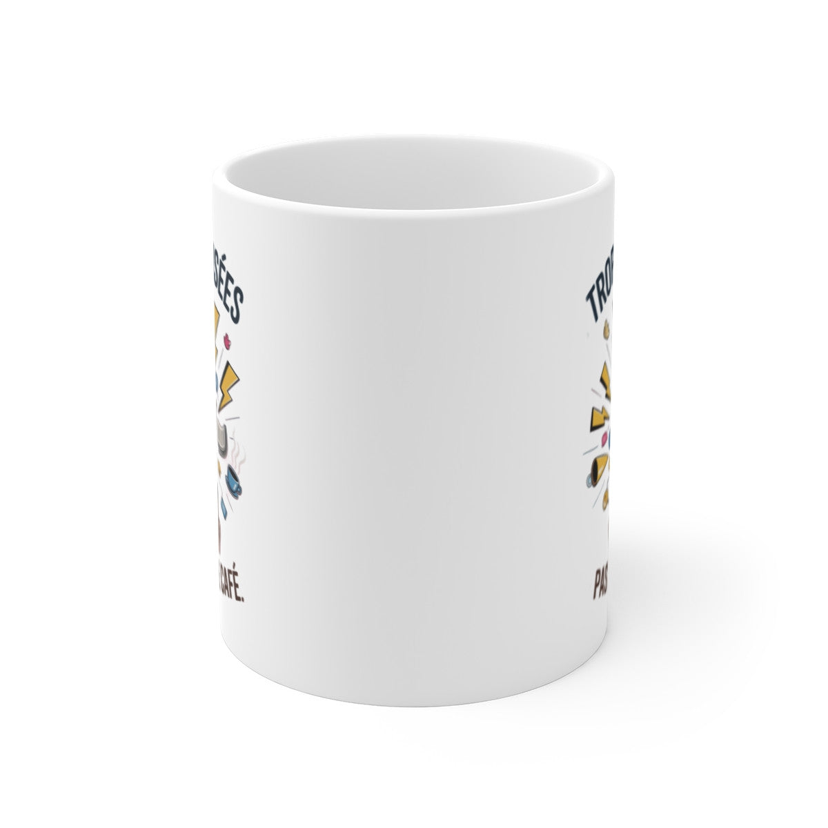 Tasse Trop de Pensées Pas Assez de Café – Mug Drôle Cerveau Débordé – Idée Cadeau Caféine Stress 325ml