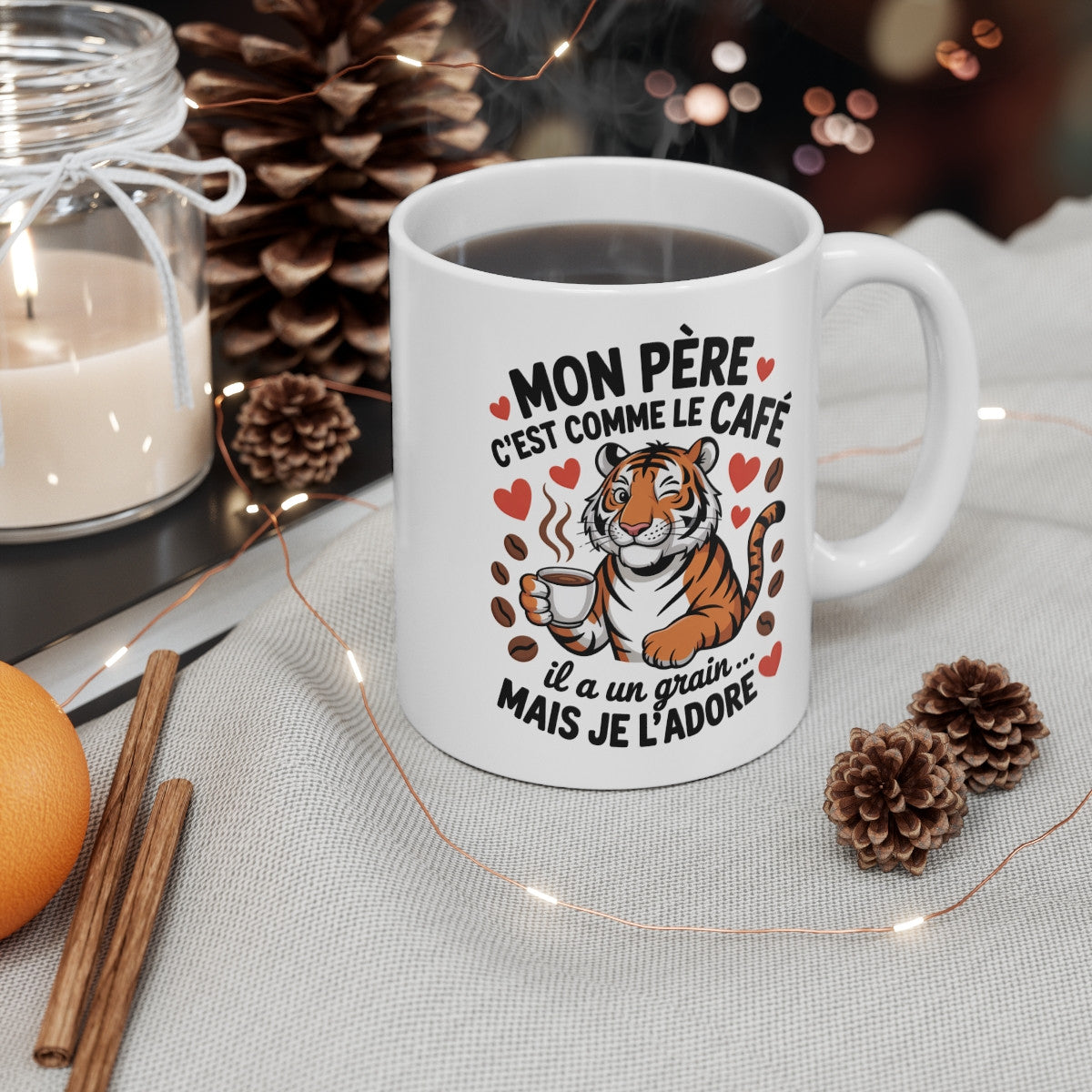 Tasse Mon Père Café Tigre – Mug Humour Papa Atypique – Cadeau Fête des Pères Original 325ml