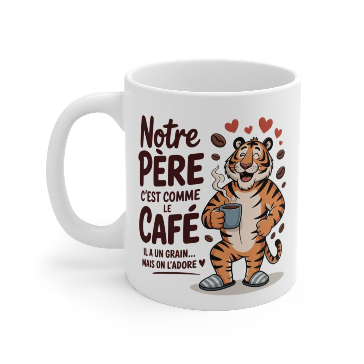 Tasse Humour Notre Père – Mug Tigre et Café à Message – Cadeau Famille Enfants Papa Original 325ml