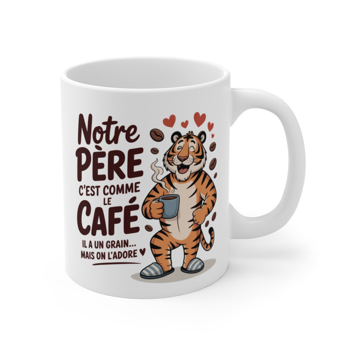 Tasse Humour Notre Père – Mug Tigre et Café à Message – Cadeau Famille Enfants Papa Original 325ml