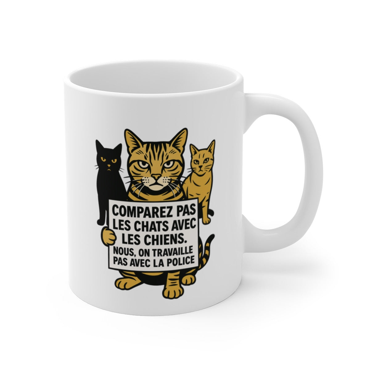 Tasse Chat Humour Noir – Mug Drôle Antipolice Citation Féline – Cadeau Original Design Rebelle 325ml