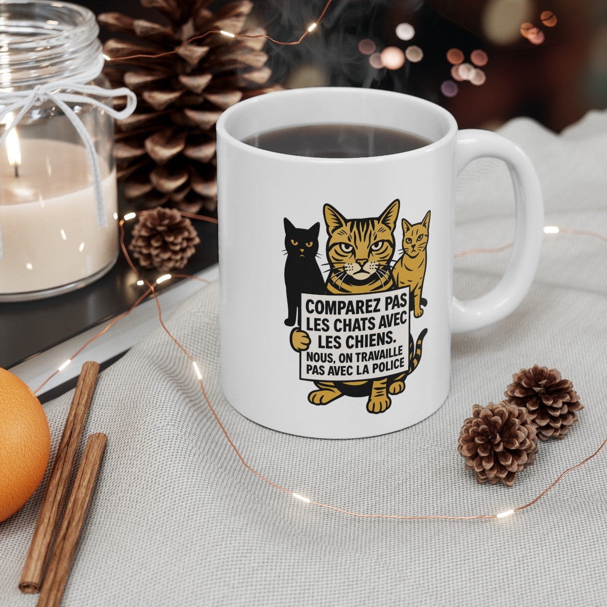 Tasse Chat Humour Noir – Mug Drôle Antipolice Citation Féline – Cadeau Original Design Rebelle 325ml
