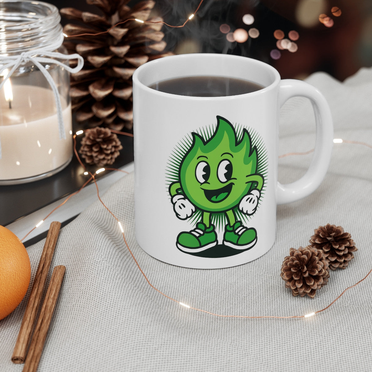 Tasse Flamme Verte Rigolote – Mug Cartoon Écolo Fun – Cadeau Original Pop Design 325ml