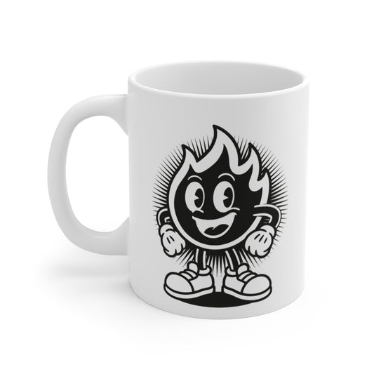 Tasse Flamme Noire Stylisée – Mug Cartoon Minimaliste Drôle – Cadeau Original Design Sombre 325ml